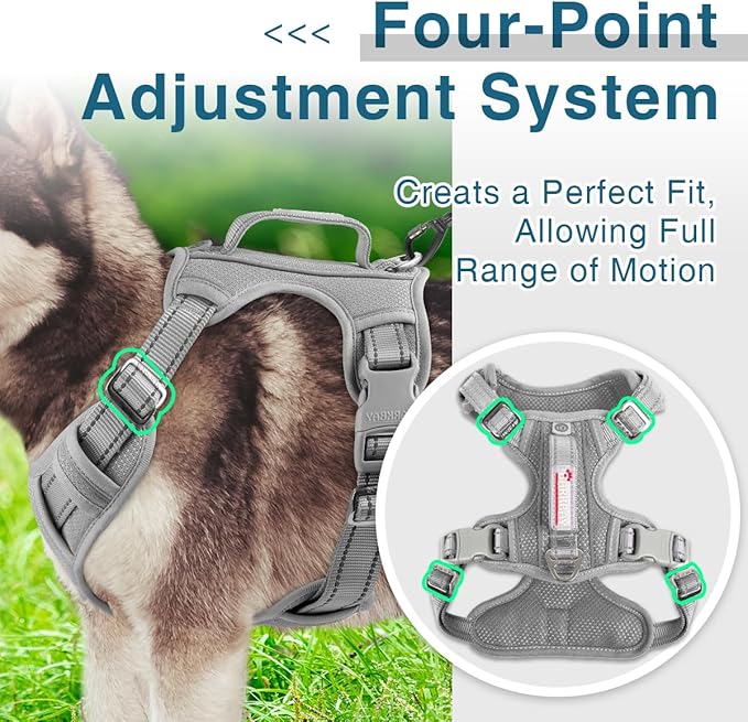 BARKBAY Dog Harness No Pull with ID Tag Pocket - Heavy Duty, Reflective, Easy Control for Large Dogs(Grey,L)
