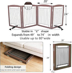 Dog Fence Indoor,Dog Gate Indoor for Doorway pet gate -4-Panel Freestanding, Hallways, House or Stairs -80x24-Inch Retractable Foldable Expandable Wood Pet by SFJC (Brown) ﻿