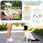 5 Pcs Dog Graduation Costume Set Include 2026 Pet Graduation Gown with Stole Puppy Grad Cap Lensless Glasses DIY Letter Stickers for Dogs Cats Holiday Costume Accessory(White Gold,XL)