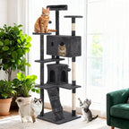BestOffice 70 Inch Cat Tree, Multi-Level Cat Tower with Condo, Perches, Sisal Scratching Posts, Climbing Ladder,Indoor Activity Center Play House for Kittens & Adult Cats, Dark Gray