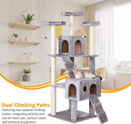 Extra Large Platform Cat Tree 69in Sturdy Cat Scratching Tree for Indoor Cats Large Adult Big Cat Perch Tower with 3 Padded Perches 5 Scratching Posts Cat Condo Hammock Gray