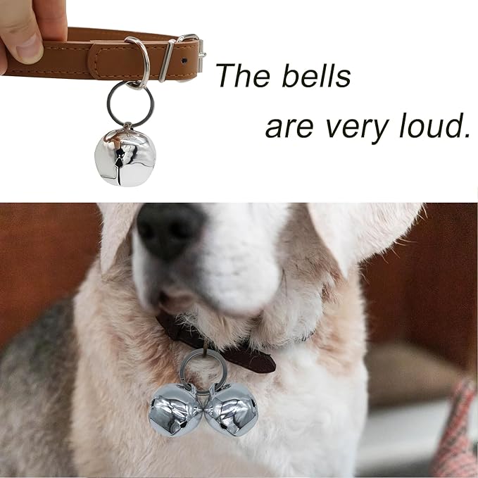 Large Dog Bells, Collar Loud Bells, Pet Tracker，Pet Loss Prevention, Handmade Metal(Silver)