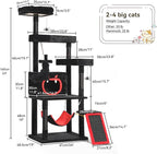 YITAHOME Gothic Cat Tree with Coffin Bed, 63" Tall Cat Tower for Indoor Cats with Top Perch, Spacious Cat Condos, Spider Hanging Balls,Comfy Hammock, Scratching Post and Ladder, Black Halloween