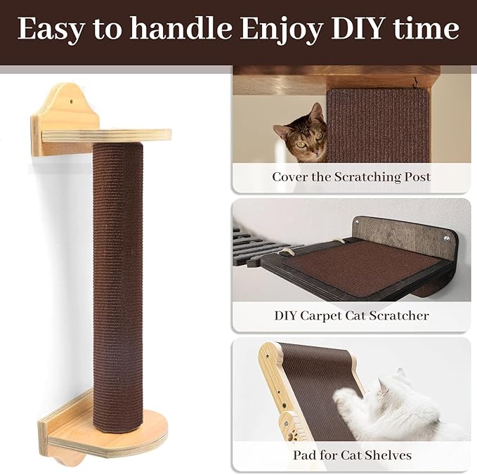 Cat Scratching Mat, Trimmable DIY Self-Adhesive Anti Scratch Furniture Protector, Climbing Wall Carpet, Couch Protector, Scratcher Scratching Pad Post Replacement (Brown, 118.1"x15.8")