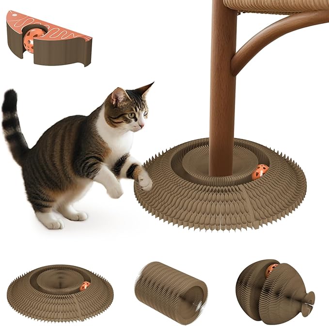 Magic Organ Cat Scratcher, Kitty Kurlz Cat Toys Cardboard Cat Scratching Board, Interactive Cat Toys for Indoor Cats, Mental Physical Exercise Cat Toys with Bell Ball