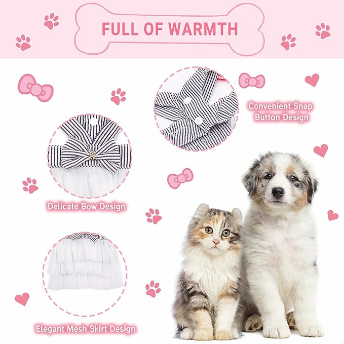 Dog Dresses, Fashion Pet Dog Clothes, Striped Mesh Puppy Dogs Princess Dresses (Blue, Large)