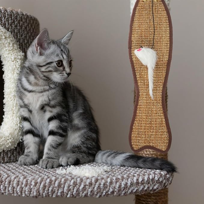 Garneck Hanging Cat Scratcher for Door Knobs - Fish Shaped Sisal Cat Scratch Pad - Ideal for Indoor Pet Promotes Healthy Clawing and Play 20.83X5.23 inch Random Colors
