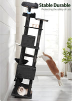 79inch Giant Cat Tree for Heavy Duty Big Cats, Multi-Level Luxury Cat Tower with Scratching Post, Cat Condo with Hammocks & Plush Perches for Indoor Cats Large Adult, Black