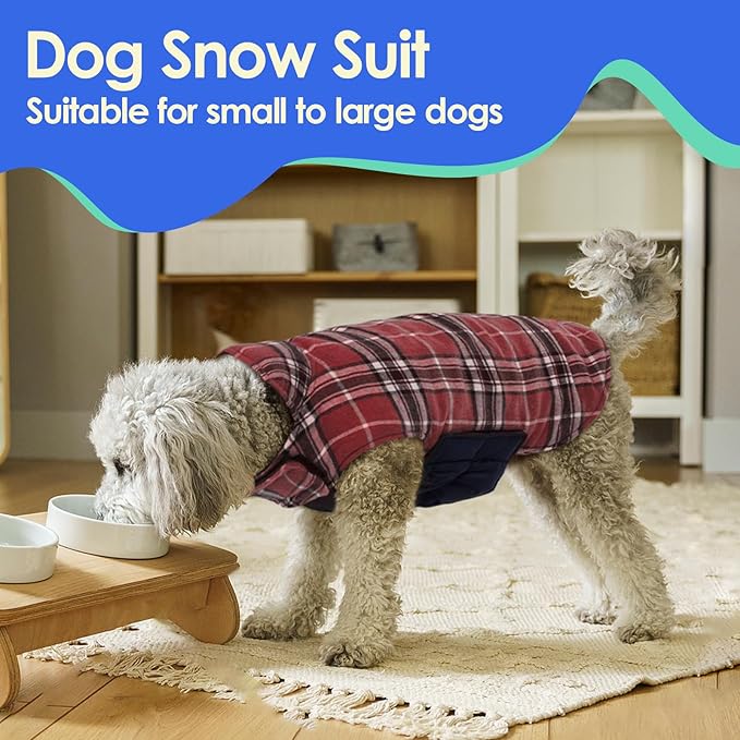 MIGOHI Dog Jackets for Winter, Windproof Waterproof Reversible Dog Coat for Cold Weather, British Style Plaid Warm Dogs Vest for Small Medium Large Dogs, Red, XL