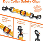 2 Pcs Dog Collar Safety Clips with Double Ended Clasps | Adjustable Collar Backup Clip for Dog Harness & Collars Connectors, Training for Walking, Running, and Hiking, Safety Clip - Orange