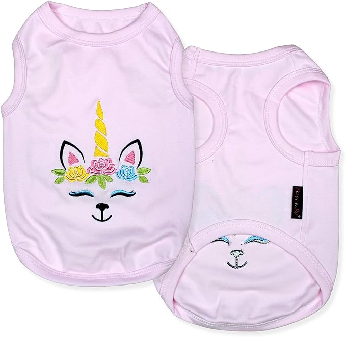 Parisian Pet Dog Shirt - 100% Cotton Unicorn Shirts for Small Dogs - Pink Sleeveless Girl Pet Clothes - Lightweight and Breathable Puppy Clothes - Stretchy Female Dog Apparel - T Shirts for Dogs