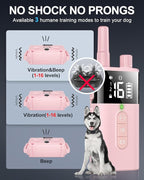 No Shock Dog Training Collar with Remote, Dog Vibration Collar with Controller Beep and Vibrate Only, Safe Lock Waterproof Rechargeable Vibrating Collars for Dogs(10-120 lbs)-No Prongs (Pink)