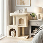 PETSITE 25.5-inch Small Cat Tree, Modern Multi-Level Cat Tower with 2 Comfy Condos, Sisal Scratching Posts, Large Plush Top Perch, and Anti-Tipping Kits, Ideal for Indoor Cats and Kittens (Beige)