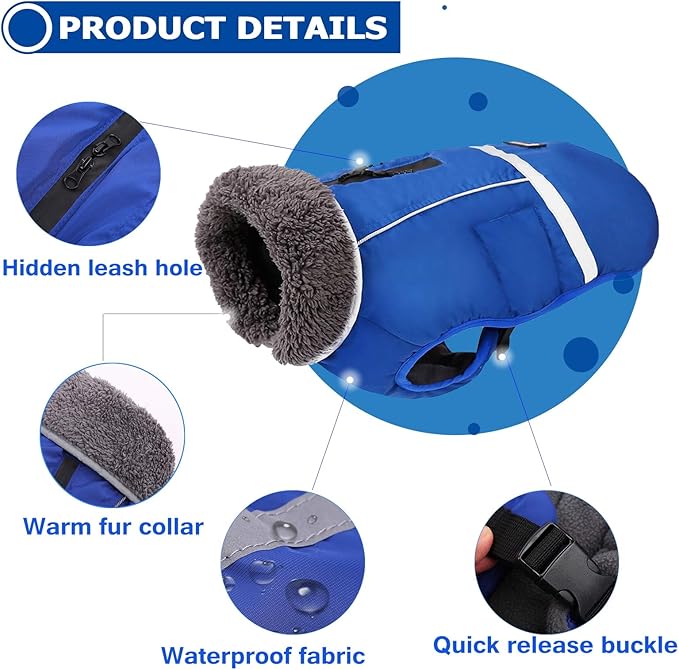 QBLEEV Warm Dog Coat - Reflective & Waterproof Winter Jacket, Turtleneck Pet Clothes with Thick Fleece Lining for Small to Large Dogs