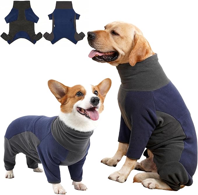 Dog Winter Coat Soft Fleece Dog Clothes for Cold Weather, Warm Dogs Pullover Pajamas Cozy Cold Weather Jacket Full Body Suit Windproof Fleece Sweater for Dogs Walking Hiking Sleeping (Blue S)