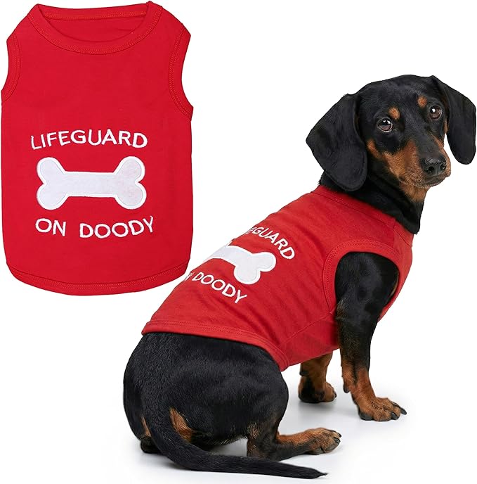 Parisian Pet Dog Shirt – 100% Cotton Shirts for Large Dogs – Sleeveless Red Lifeguard Puppy Vest – Lightweight and Breathable Pet Apparel – Pullover Summer Dog Clothes - Stretchy T Shirts for Dogs