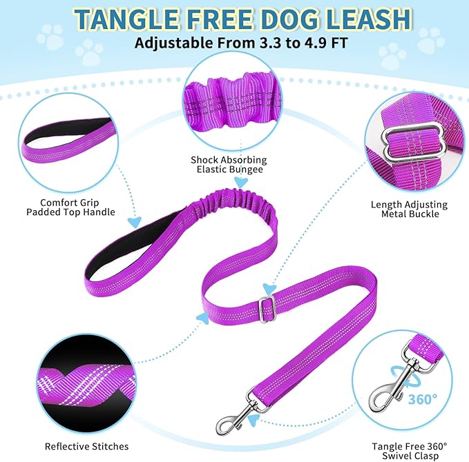 Lukovee No Pull Dog Harness and Leash Set, Soft Padded Small Dog Harness, Neck & Chest Adjustable Reflective Vest Puppy Harness with 4ft Lightweight Anti-Twist Dog Leash for Small Dogs (S, Purple)