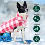 Kuoser Dog Winter Coat, Windproof Dog Fleece Jacket British Style Plaid Cold Weather Doggie Vest Coats, Reversible Cozy Warm Pet Clothes Apparel for Large Size Dogs L