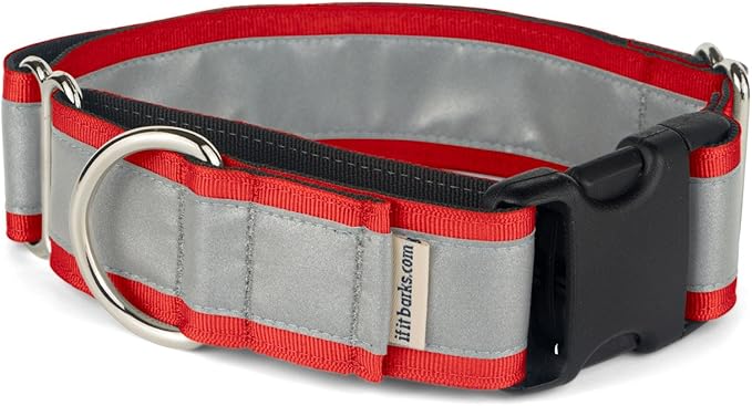 If It Barks - 1.5" Reflective Martingale Collar with Quick Snap Buckle for Dogs - Adjustable - Made in USA - Strong, Durable, and Comfy - Ideal for Training - Fits Most Breeds - Medium, Red