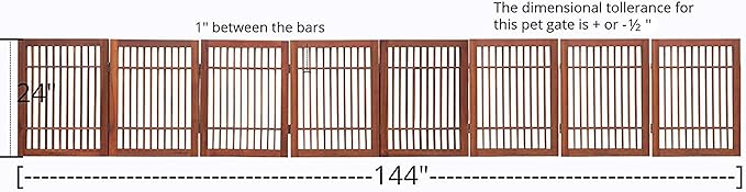 Urnporium Pet Dog Gate Freestanding, Strong Durable Folding Wooden Fence, Portable Acacia Hardwood Safety Barrier for Indoor & Outdoor Use (Brown Pet Gate, 8 Panel 24" Tall)