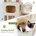 Globlazer 85 Inch Tall Cat Tree for Large Cats, Multi-Level Cat Tower for 4+ Cats with 3 Condos, 2 Hammocks & Sisal Posts, Heavy Duty Cat Tree Tower for Maine Coon, S85, Beige