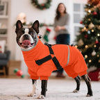 BRKURLEG Small Dog Winter Coat with Harness Built in, Orange Winter Dogs Jackets, Fullbody Dog Coat, Dogs Snowsuits Reflective Windproof Cold Weather Coats, Pet Warm Fleece Coats, XXL