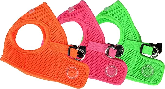 Puppia Neon Soft Vest Harness Step-in No Choke No Pull Walking Training for Small and Medium Dog, Green, Medium