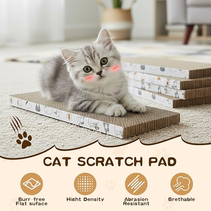 16pcs Small Cat Scratching Cardboard Bulk 13.4x6x0.8 Inch Durable Cat Scratch Pad Reversible Cardboard Safe for Indoor Kitten Shelter Stray Kitten Sleep Biting Play and Grind Claws(Straight)