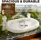 Cat Window Perch – Strong 6 Suction Cup Foldable Cat Hammock Bed for Large Cats and Kittens that Holds up to 50 lbs with Washable Reversible Cover, Sturdy Metal Frame for Window (White)