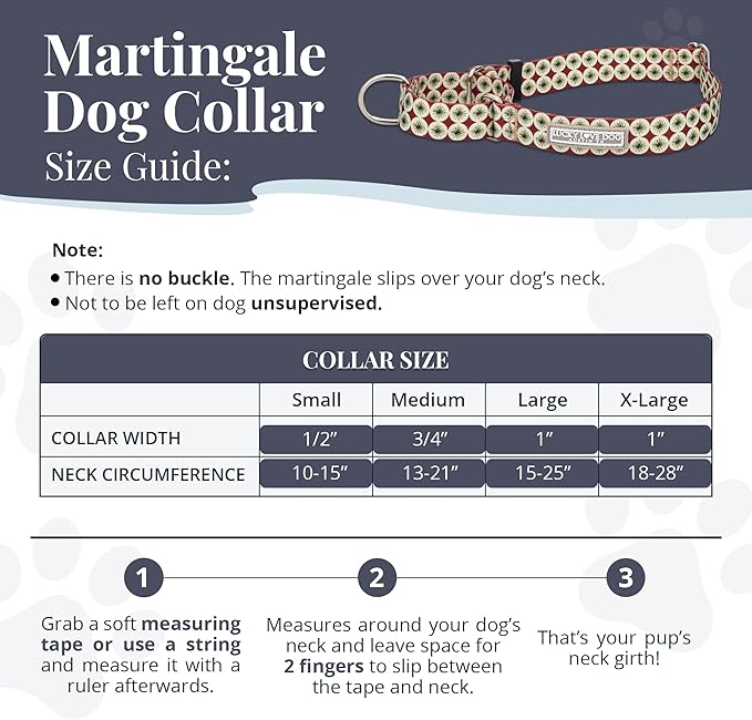 Lucky Love Dog Martingale Dog Collar - Adjustable, No-Slip, Durable, & Soft Webbing Collar for Male and Female Dogs Ideal for Training & Walking - in Unique Pongo Pattern, Small