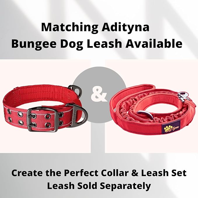 ADITYNA Heavy Duty Dog Collar for Extra-Large Dogs - Reflective Red Collar with Handle for Training, and Walking - Wide, Thick, Tactical, Soft Neoprene Padded