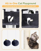 Globlazer Heavy Duty Cat Tree Tower 80in Tall Extra Large Cat Tree Tower for Multiple Indoor Cats Large Adult with Scratching Posts, 2 Spacious Condos, Padded Perches, Soft Hammock, S80B, Dark Grey