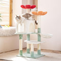 HYABi 48-inch Modern Cat Tree with Hanging Basket & Flower Design, Multi-Level Cat Tower with Plush Perches, Sisal Scratching Posts & Toy Balls, Stylish Indoor Playhouse for Cats & Kittens