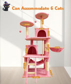 Cat Tree 60.63 inches Cat Tower for Indoor Cats, Multi-Level Cat Condo Furniture with Scratching Posts, Plush Perches, Activity Center with Cozy Basket & Hammock for Cats (Pink)