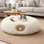 Grelife Cat Tunnel Bed for Indoor Cats, Cute Cat Tunnel Toys, Cat Donut Tunnel Toys with Washable/Removable Cushion, Non-Slip Base, for Cats, Kittens, Small Pets (White)