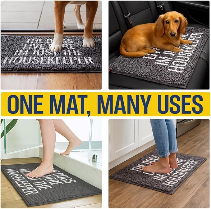 Muddy Mat® Absorbent Microfiber Door Mat, Non Slip Washable Chenille Rug - The Dogs Live Here I'm Just The Housekeeper Funny Pet Welcome Mat Indoor Outdoor 19"x30"