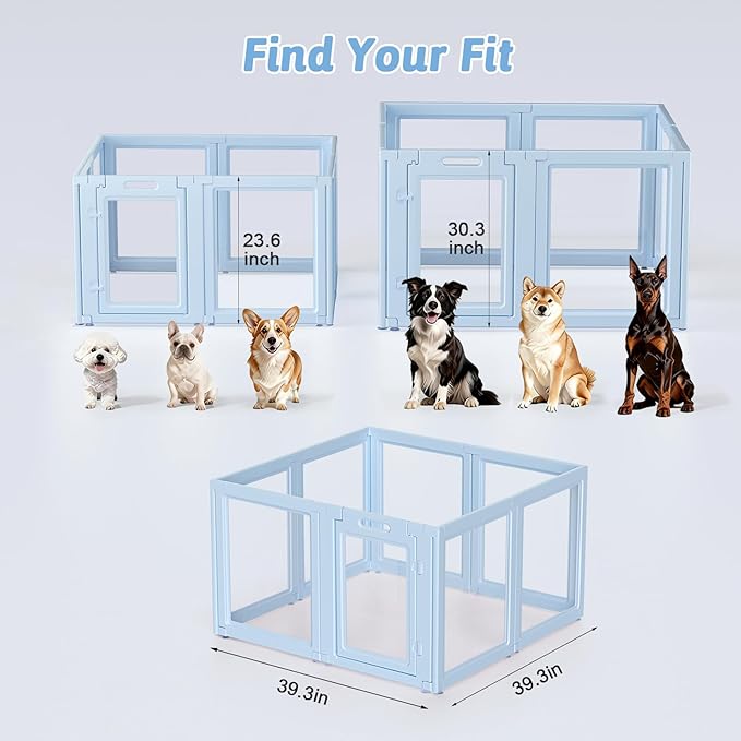 DIY Clear Acrylic Dog Playpen House,Quick Easy Assembly and Disassembly,Strong Floor Suction,Indoor and Outdoor Use,Easy Cleansing Puppy Fence (Sky Blue, 30.3" H, 8PCS)
