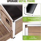 GUTINNEEN Dog House Outdoor with Anti-Chewing Iron Frame, Weatherproof Dog Shelter with Large Porch and Sliding Window, Dog Crate for Small, Medium and Large Dogs Outside (Light Brown)