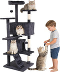 BLKMTY Cat Tree 70" Tall Cats Tower Large Cat Condo Climber Cats Climbing Stand with Top Perches Playhouse and Climbing Ladder Kitty Activity Tree w/Scratching Post Toys, Light Gray