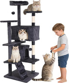 BLKMTY Cat Tree 70" Tall Cats Tower Large Cat Condo Climber Cats Climbing Stand with Top Perches Playhouse and Climbing Ladder Kitty Activity Tree w/Scratching Post Toys, Light Gray