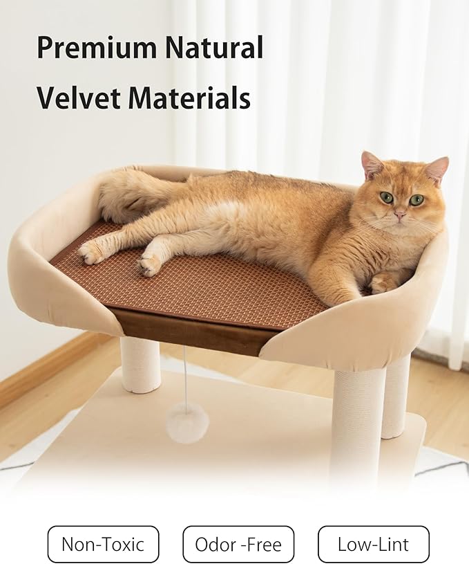 Modern Cat Tree for Large Cats, 37.5-Inch Tall Cat Tree Tower with Wide Shelves Low Step Cotton Scratching Posts, Super Sturdy Base, Cozy Perches, and Interactive Toys for Indoor (95cm White)