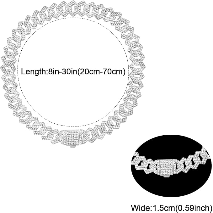 Metal Diamond Dog Chain Dog Training Chain with Secure Buckle Pet Collars for Large Medium Dogs