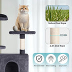 Cat Tree 53 inches Cat Tower for Indoor Cats Cat House with Replaceable and Removable Dangling Ball Cat Trees and Towers with Funny Toys, ASHY