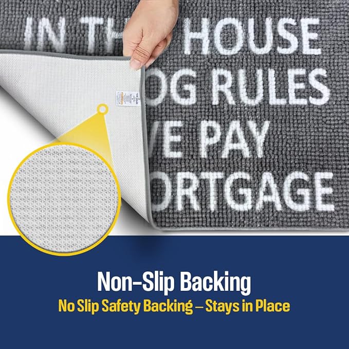 Muddy Mat® Absorbent Microfiber Door Mat, Non Slip Washable Chenille Rug - in This House The Dog Rules and We Pay The Mortgage Funny Pet Welcome Mat 19"x30"