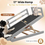 Dog Ramp for Bed, 5 Adjustable Height Wooden Ramp for Dogs from 16"–28", 17" Wide Pet Ramps for Dogs to Get on High Bed/Couch/Car with Soft Padding & Anti-Slip Grip, Up to 250LBS for Small/Large Dog