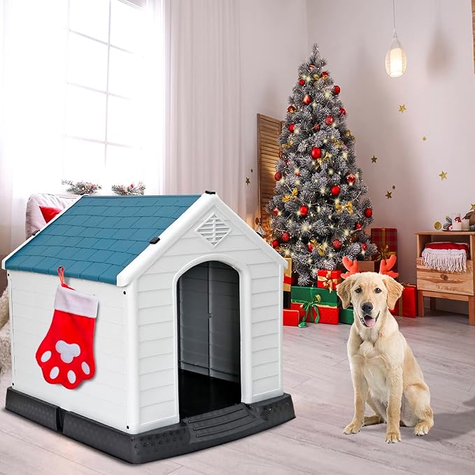ZENY 34Inch Large Plastic Dog House - Water Resistant Dog Kennel for Small to Medium Sized Dogs All Weather Indoor Outdoor Doghouse Puppy Shelter