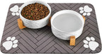 Dog Bowls Set with Wood Stand & Mat Waterproof, 3.5 Cups Ceramic Dog Bowls Elevated for Medium Dogs, Dual Food and Water Bowls with Weighted Non-Slip Base 28.7 OZ