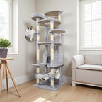 Adorable Flower Cat Tree Tower – Multi-Level Cat House with Cozy Condo, Scrat Ching Posts, Hammock & Play Perch for Indoor Cats, Large Top Perch, Hammock, Tall Pet Climbing Stand (Light Gray 78”)