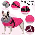 Dog Coats for Small Dogs, Dog Jacket with Harness Built in, Reflective Pet Fleece Vest with Turtleneck, Rose S