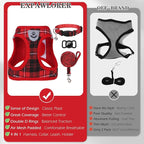 EXPAWLORER Classic Plaid Puppy Harness - Small Dog Harness and Leash Set - Dog Collar and Leash Set with AirTag Holder, Soft Padded Step in Dog Vest Harness No Pull Reflective for Outdoor, Red XXS